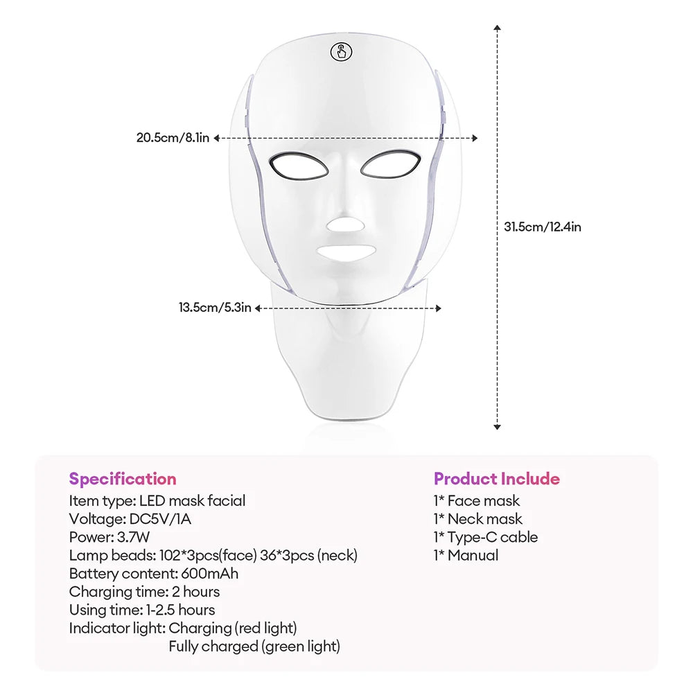 Newly Upgraded LED Face Mask with Neck Wireless