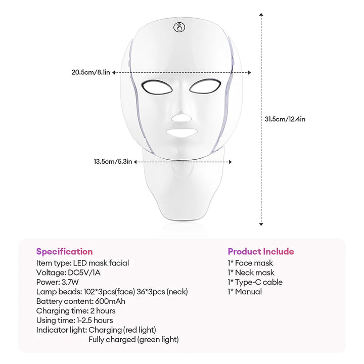 Newly Upgraded LED Face Mask with Neck Wireless