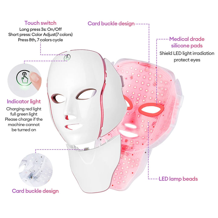 Newly Upgraded LED Face Mask with Neck Wireless