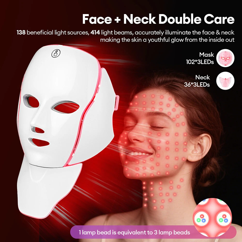 Newly Upgraded LED Face Mask with Neck Wireless