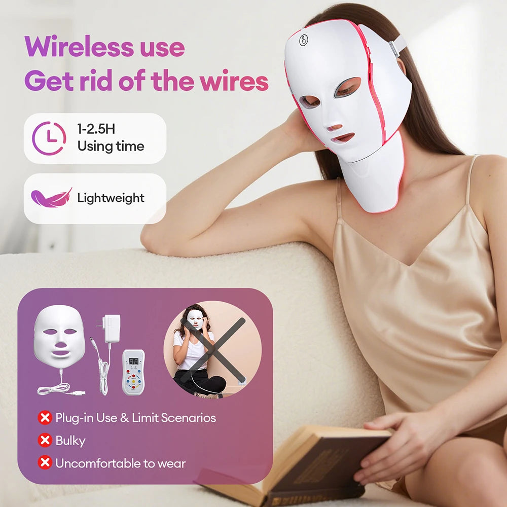Newly Upgraded LED Face Mask with Neck Wireless